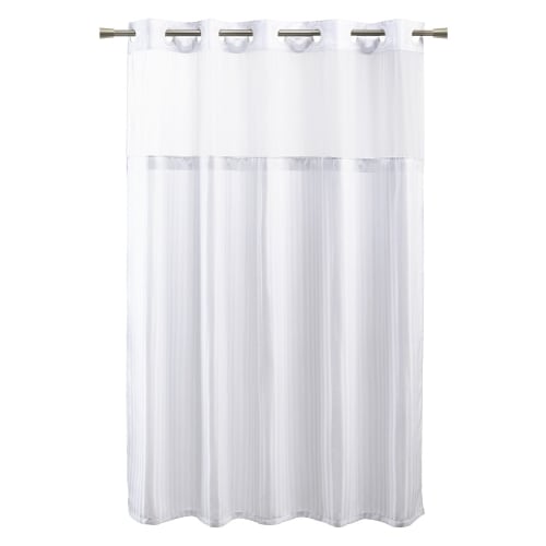Ames Herringbone Shower Curtain, 100% Polyester, Hook-Free, Window, 72x74, White